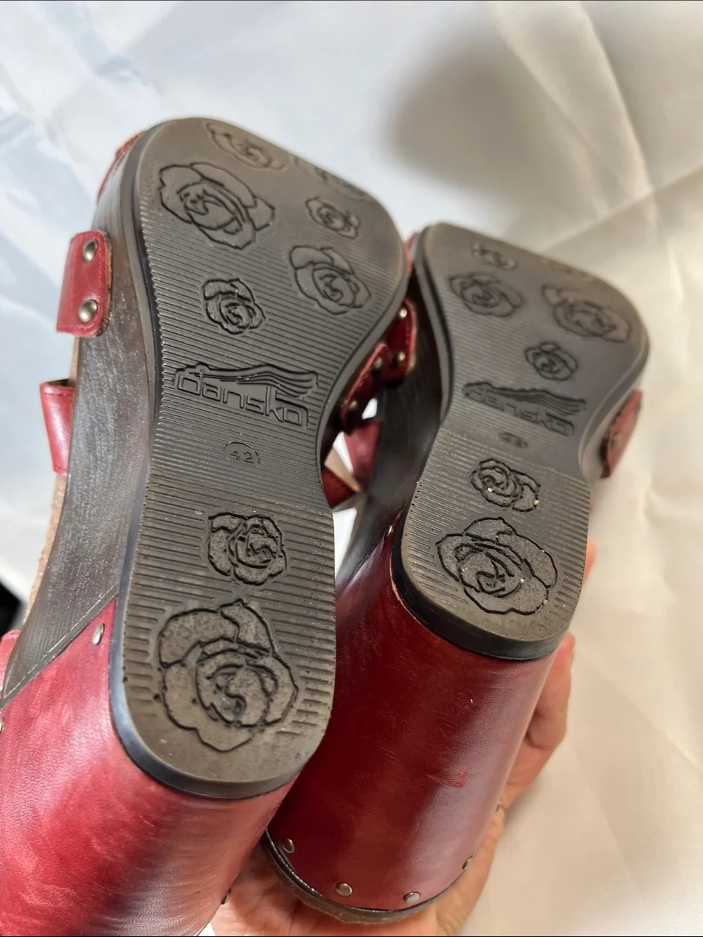 Dansko Red Leather Slingback Wedge Sandals size 11-11 1/2